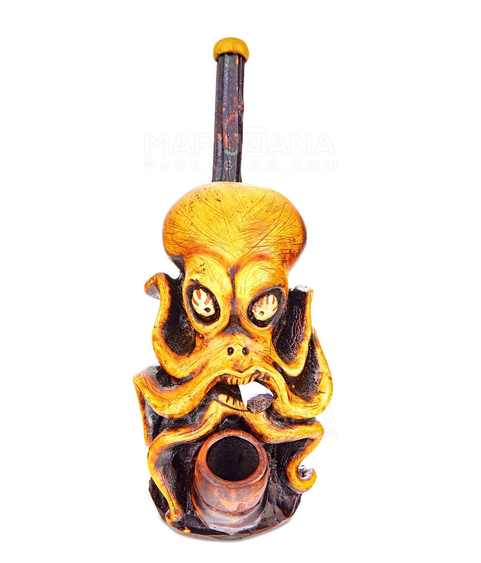 Thumbnail: Octopus Wood Pipe | 6in Tall - Wood Bowl - Orange