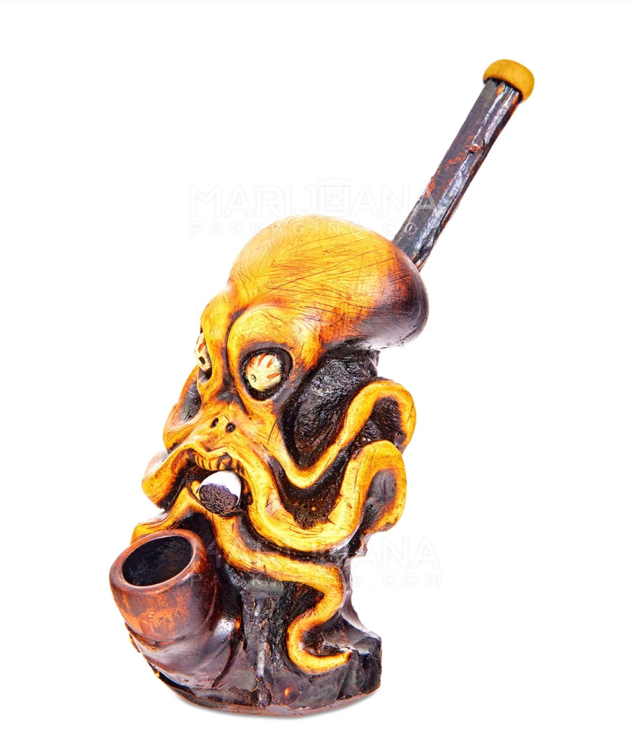 Octopus Wood Pipe | 6in Tall - Wood Bowl - Orange