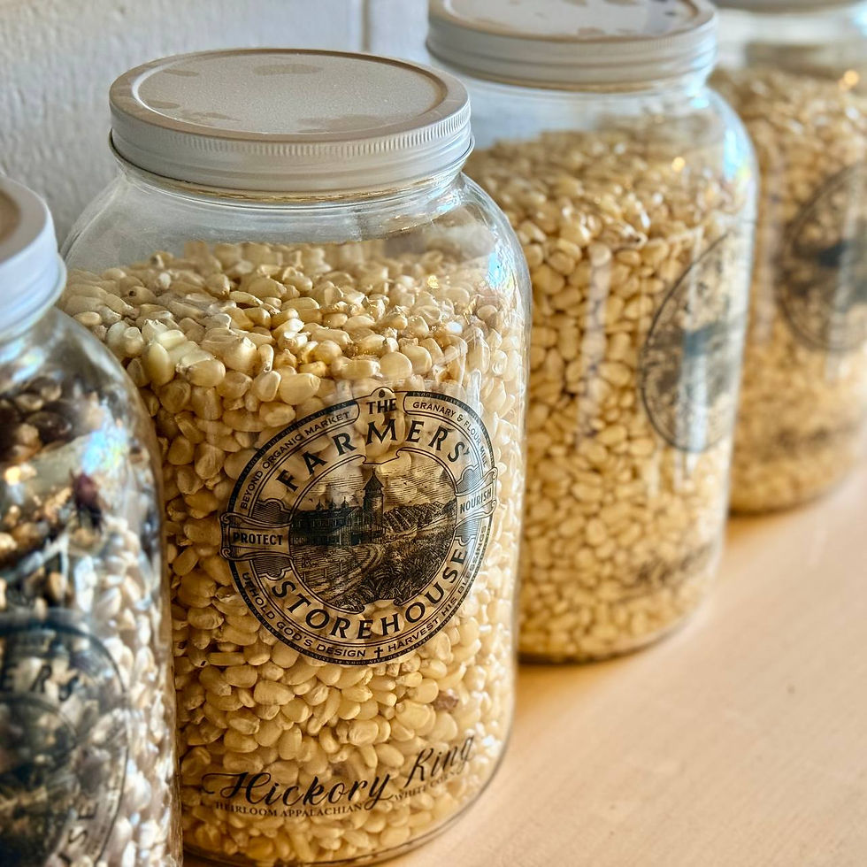 Thumbnail: White Hickory king Corn in a farmers storehouse jar
