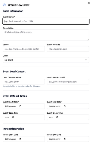 ExpoPlan.io app Create New Event