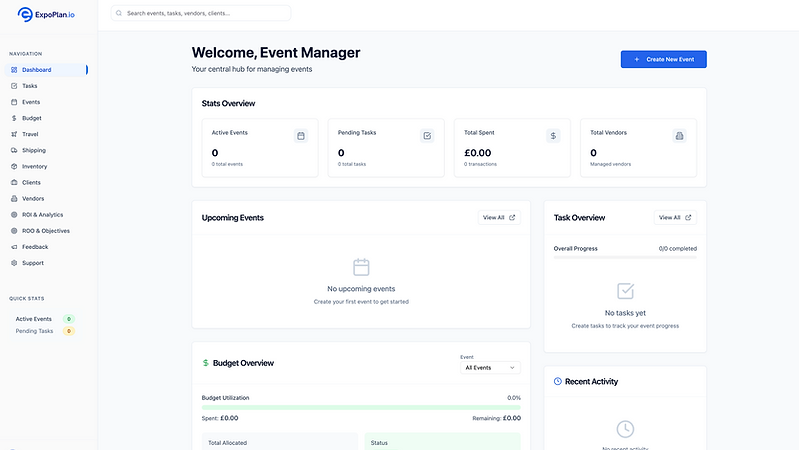 ExpoPlan Dashboard page