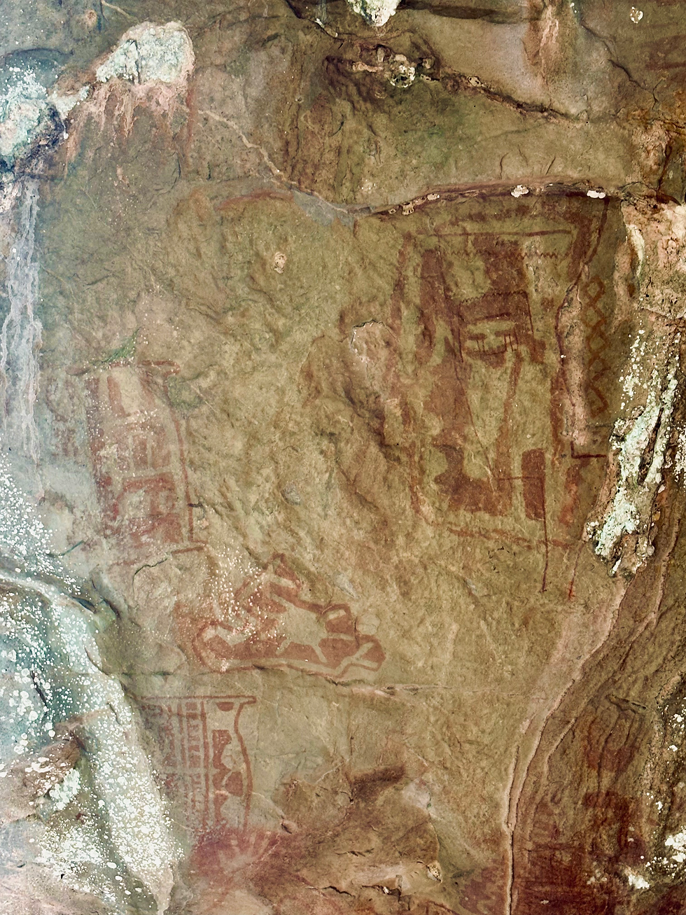 Two-thousand year old paintings on the cave walls.
