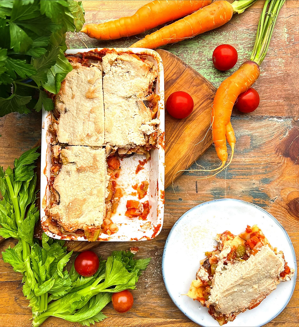 Vegan lasagna with vegetable sauce and tofu-bean ricotta layers