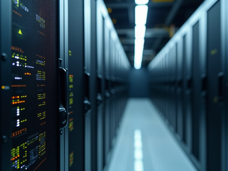 Modern data center with rows of illuminated servers representing secure and reliable IT support services.