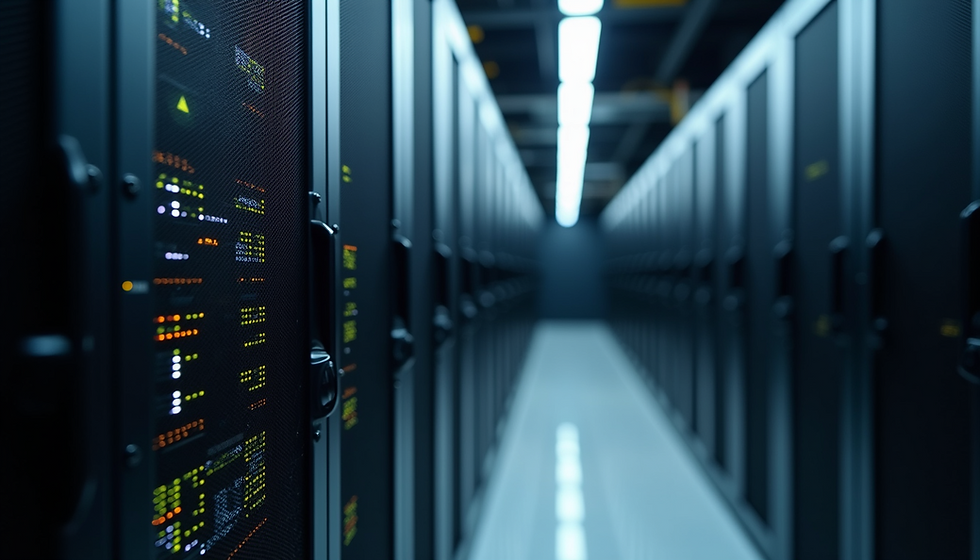 Modern data center with rows of illuminated servers representing secure and reliable IT support services.