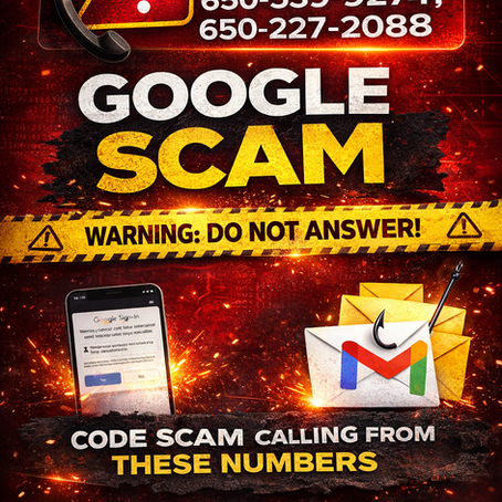 Google scam warning 818-392-4769 650-539-9274 650-227-2088 verification code phishing attack