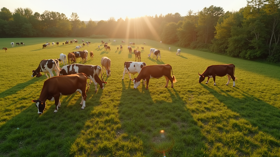 High angle view of a local farm with grazing cattle