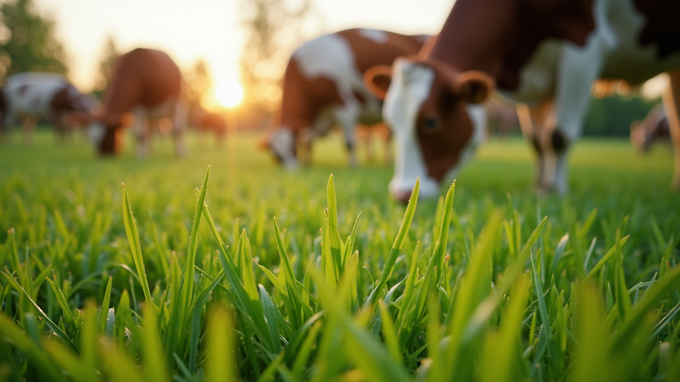 Close-up view of healthy green grass with dew drops