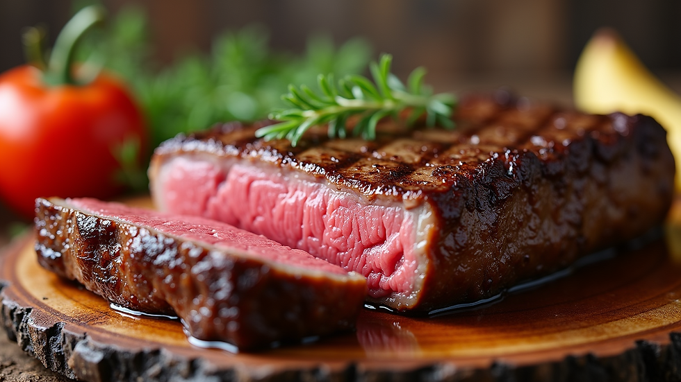 Close-up view of a juicy steak cooked medium rare