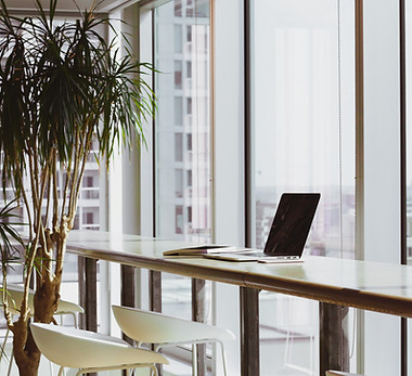 Bay window desk at an office