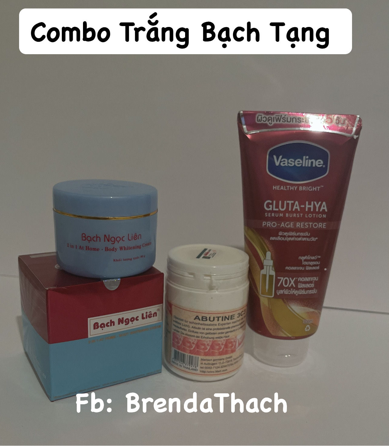 Combo Trắng Bạch Tạng (gồm 1 kem body bnl+1 kích trắng Abutine +1Vaseline )