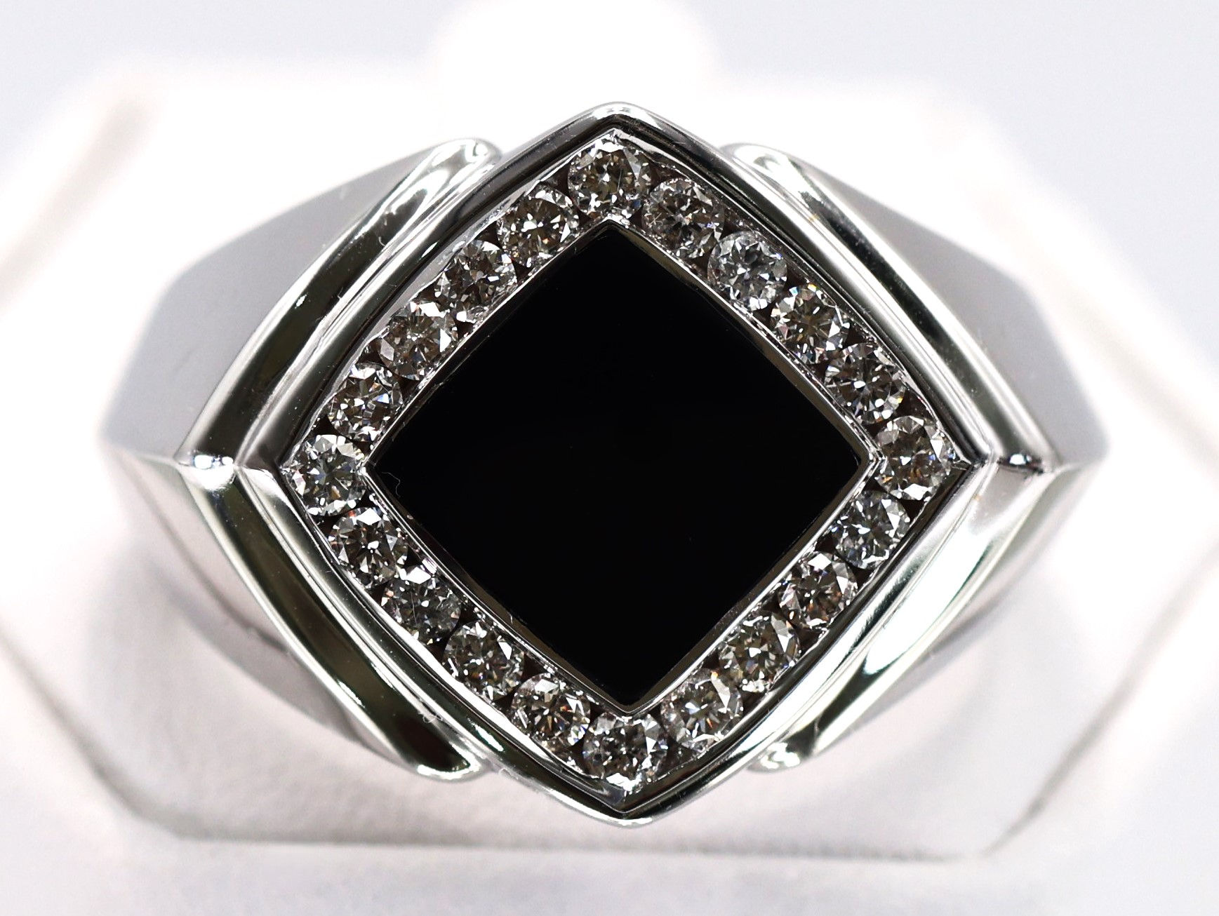 Diamond & Onyx Offset Square Ring 14k White Gold