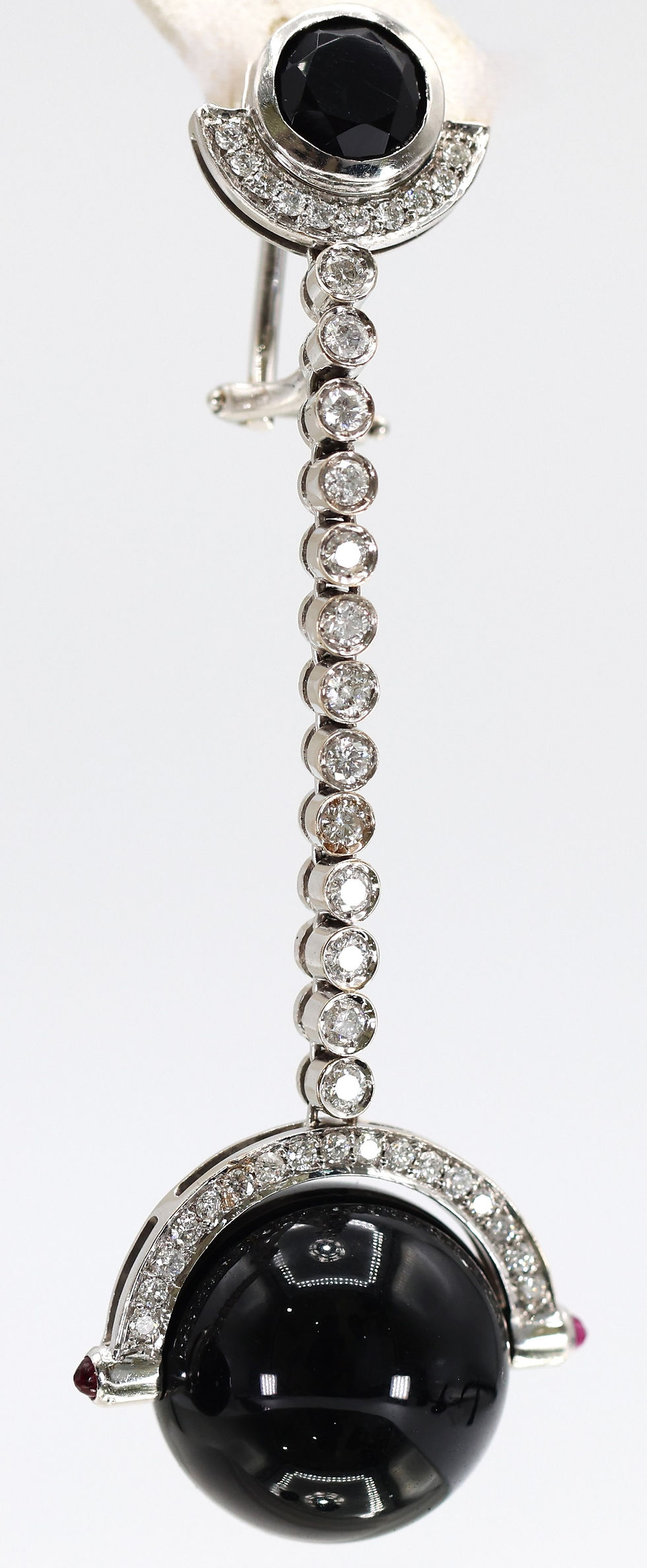 Thumbnail: Dangling Vintage Onyx & Diamond Earrings 14k White Gold