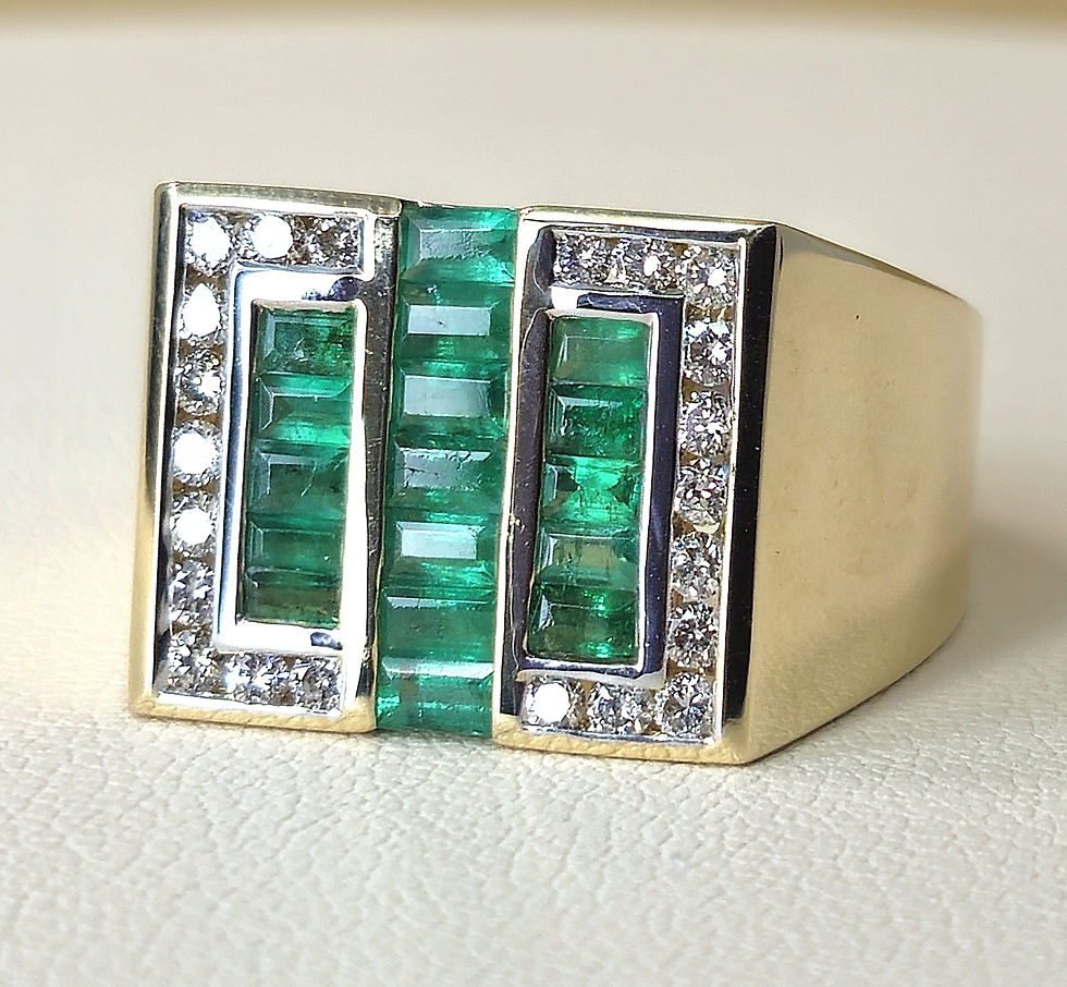 Thumbnail: Channel Set Emeralds with Diamond Channel Frame 14k Yellow Gold