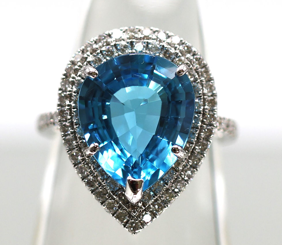 Thumbnail: Blue Topaz Pear 9.0 ct Solitaire, Diamond Halo 1.0 ct 14k White Gold