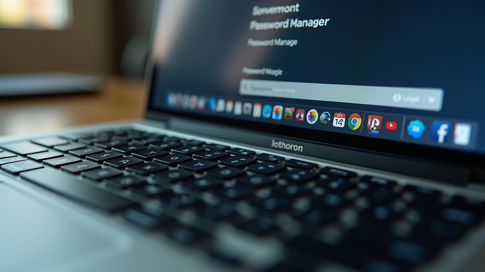Close-up view of a laptop keyboard with a password manager app open