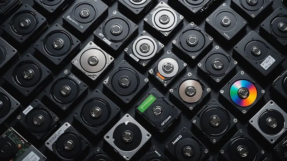 Bird's eye view of various backup drives and media