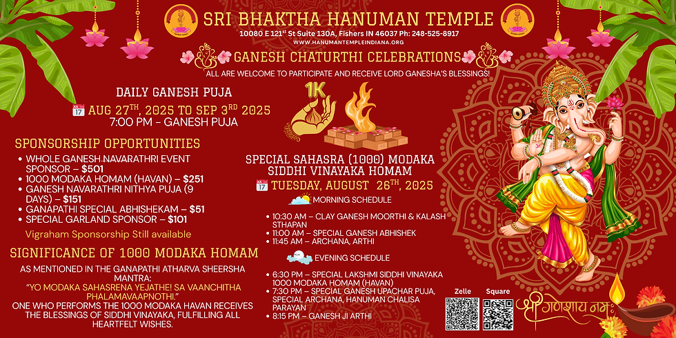 Ganesh Chaturthi Celebrations - Special Sahasra (1000) Modaka Siddhi Vinayaka Homam