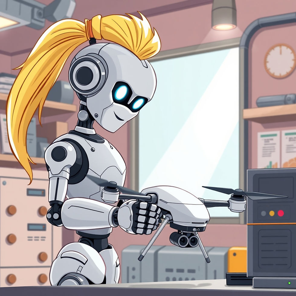humanoid robot assembling a drone in a lab setting