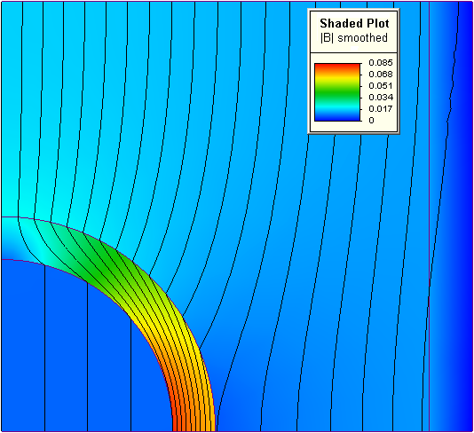 This is an example of a two-dimensional FEM (finite element method) solution for a cylindrically shaped magnetic shield.