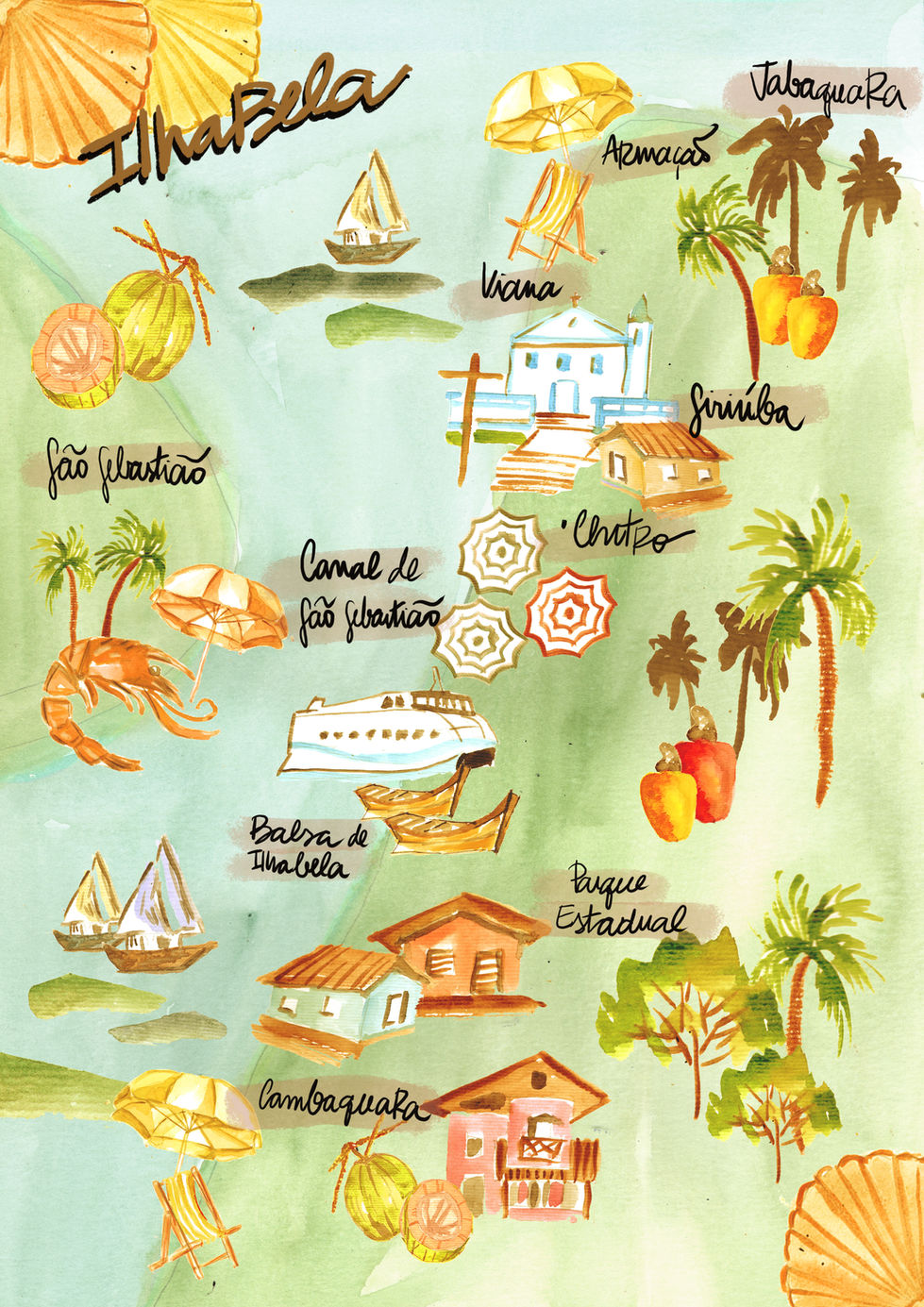 Mapa para Convite de Casamento inspirado na praia de Ilhabela