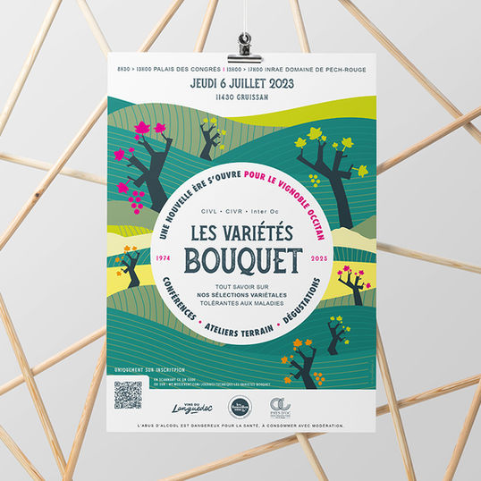 Identité visuelle Les variétés Bouquet, cépages résistants, sélections variétales, Inrae Domaine de Pech-Rouge, Vins du Languedoc, Pays d'Oc, Vins du Roussillon