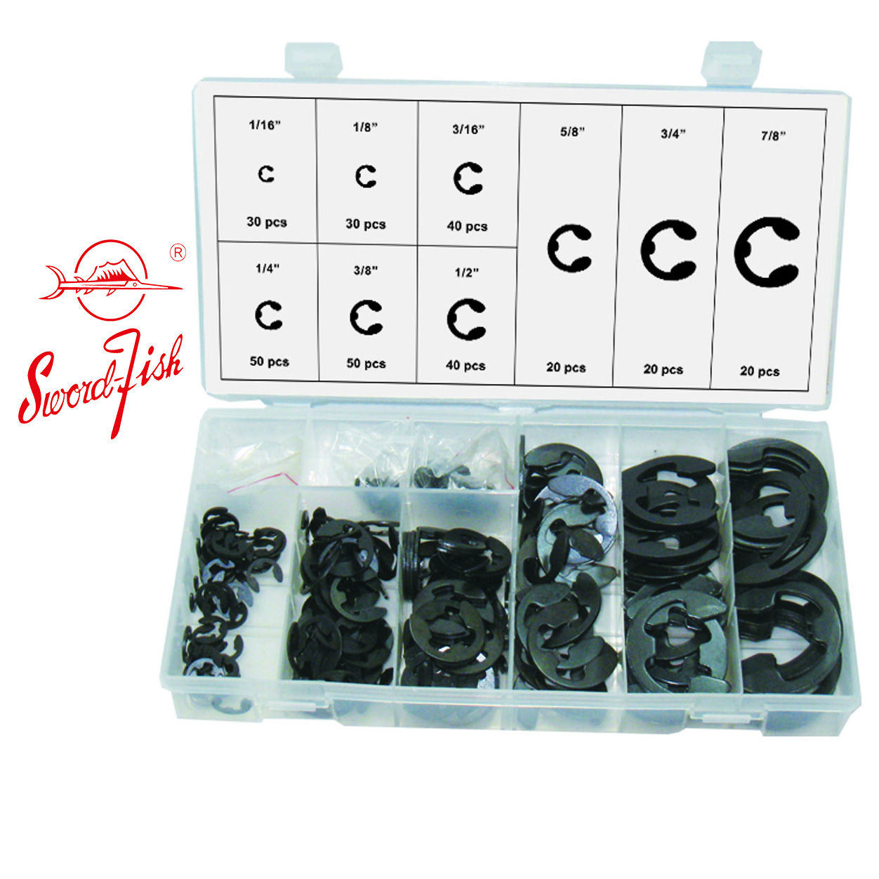 Swordfish 31030 - 300pc Black Oxide E-Clip Assortment