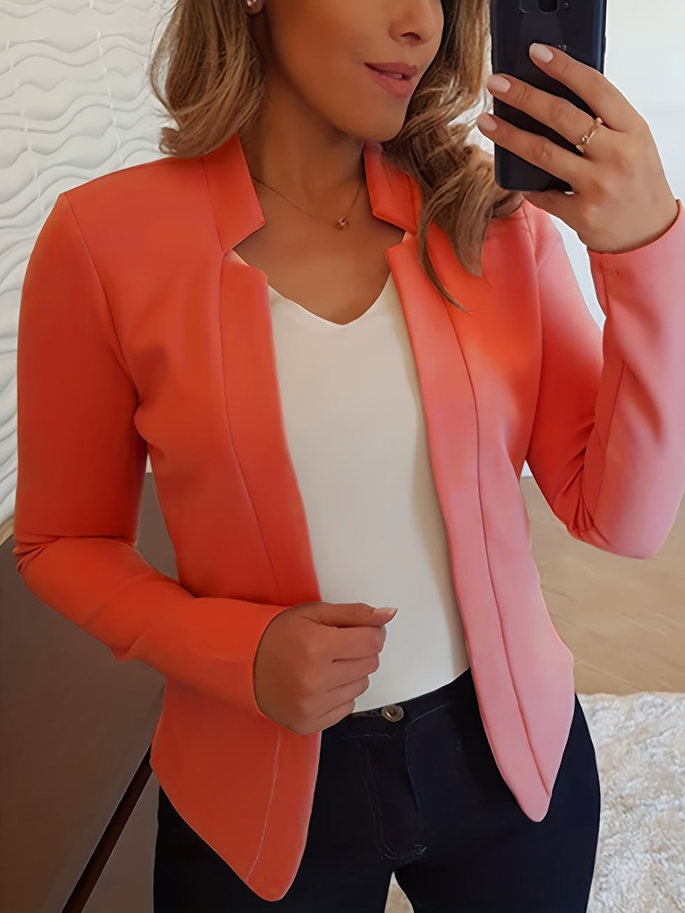 Thumbnail: Women's Elegant Solid Color Long Sleeve Cardigan Jacket - Open Front H-Silhouett