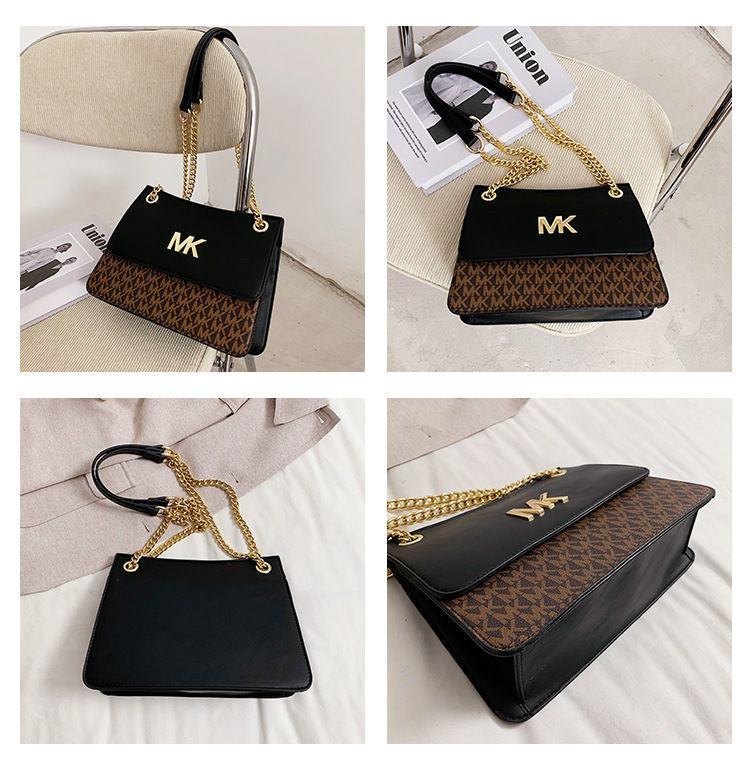 Thumbnail: Color Block Chain Strap Bag Spacious Shoulder Purse for  Large Capacity Crossbod
