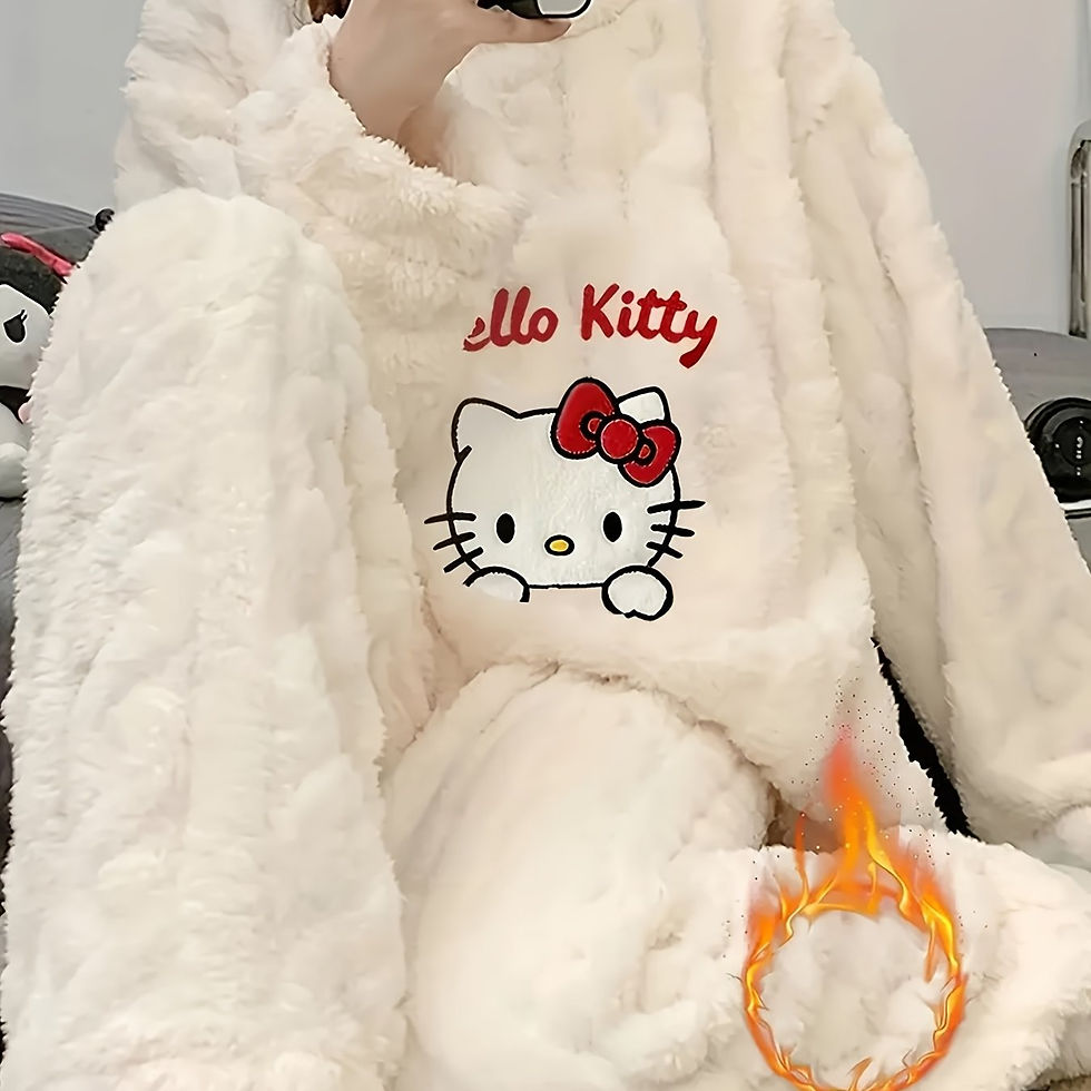 Miniature : Ensemble pyjama Hello Kitty pour femme - Joli motif brodé, polaire douce