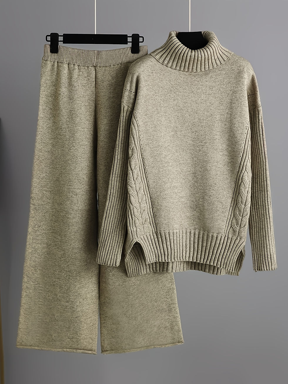 Miniature : Ensemble pull à col roulé ample et décontracté pour femme, idéal pour l'automne et l'hiver ; tendance