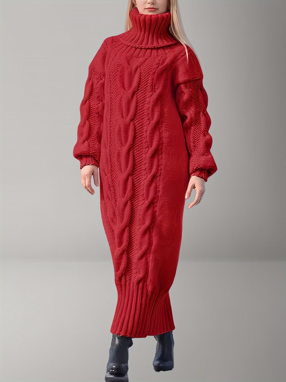 Thumbnail: Plus Size, Big Size Elegant High-neck Long Cardigan Dress - Fashionable And Rela