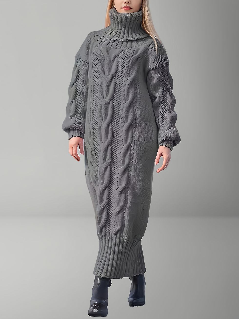 Plus Size, Big Size Elegant High-neck Long Cardigan Dress - Fashionable And Rela