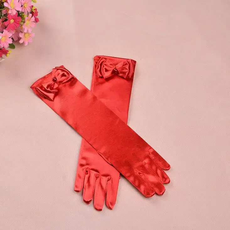 Thumbnail: Thin Elastic Children's Day Professional Dance Gloves Long Lace Bow Tie