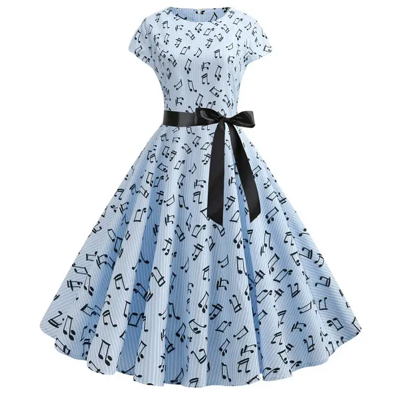 Miniatura: Women Floral Print Summer Dress 50s 60s Vintage Dress Female Short Sleeve Retro