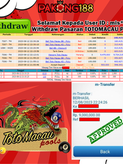 Bukti Withdraw Member Pakong188