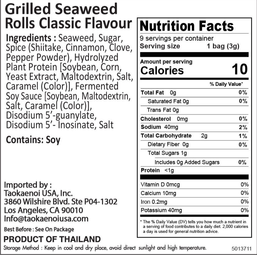 Thumbnail: Big Roll Grilled Seaweed Original 0.95 oz (27g- 3g X 9pcs)