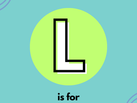 Teal poster with lime circle and large L; text reads A-Z of Neurodivergence, L is for Lived Experience, with Nest logo.