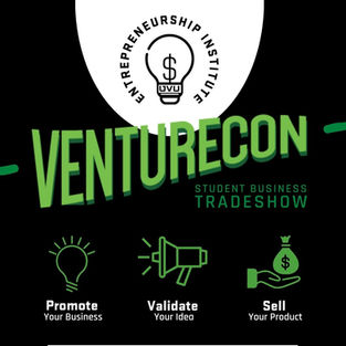 Black and green typographic design poster for UVU Entrepreneurship Institute's VentureCon event.