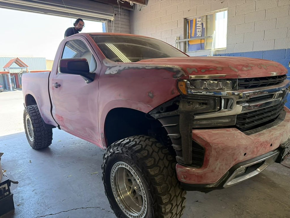 Truck cab and front end receiving body shaping and repair in Tucson, AZ