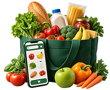 Grocery basket representing online grocery shopping