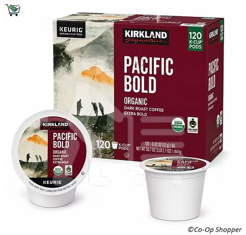 Kirkland Signature Organic Pacific Bold Coffee, Dark, Keurig K-Cup Pods, 120 ct