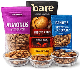 Costco-style shareable snacks featuring nuts, dried fruit, apple chips, trail mix, and protein snacks for vacation rentals, cabin stays, road trips, and group gatherings.