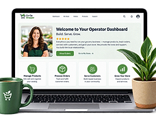 Co-Op Shopper operator support website displayed on a laptop, featuring professional grocery business resources and guidance for independent operators.