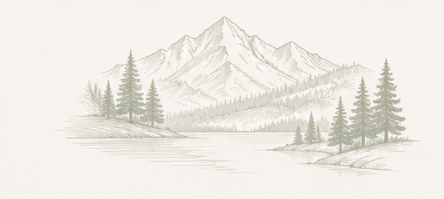 muted mountain scene with water
