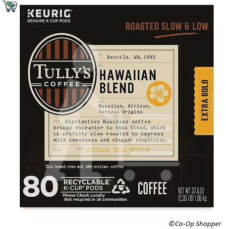Tully's Coffee Hawaiian Blend K-Cups Pods, 80-count