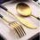 Thumbnail: Matte Gold and Black 4 Piece Flatware Set, Single Place Setting