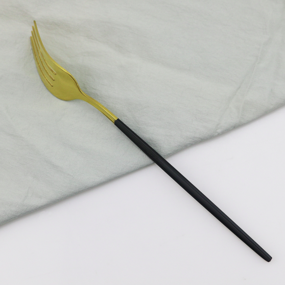 Thumbnail: Matte Gold and Black 4 Piece Flatware Set, Single Place Setting