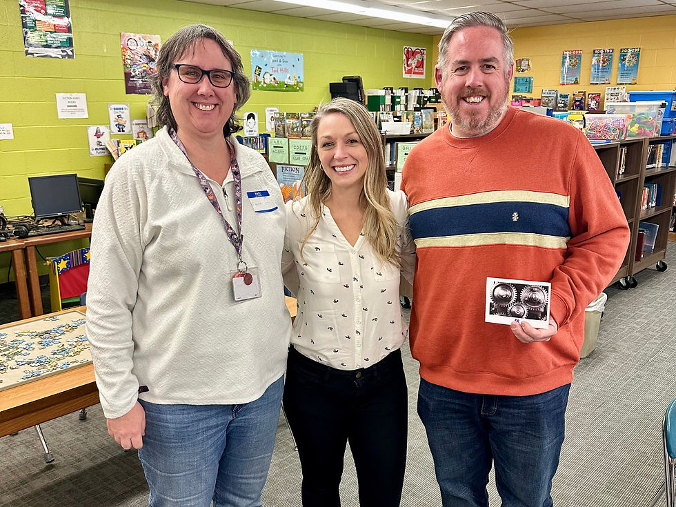 Griffin Memorial Principal, Dan Mitchell, and AP, Maura Clinton-Jones, played activities with Kikori founder, Kendra Bostick, during their mid-year staff-wide training.