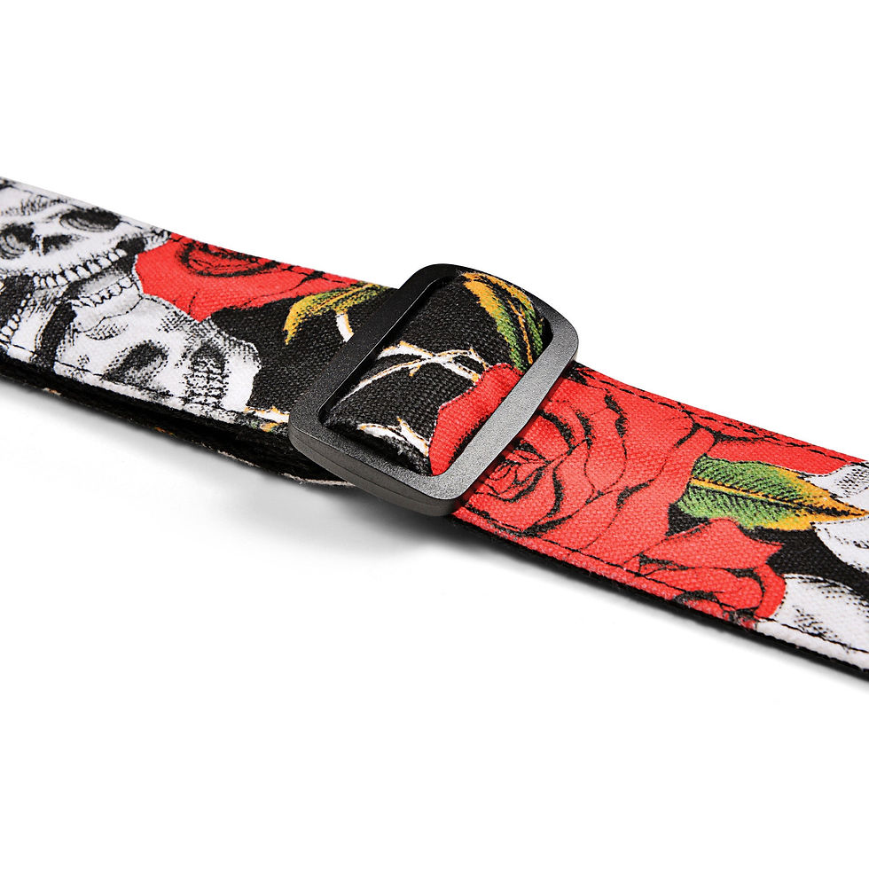 Thumbnail: Amumu Skull Rose Guitar Strap Red Denim for Acoustic/ Electric Guitars, Bass - D